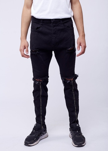 джинси чорні з блискавками до коліна, Черный, L 