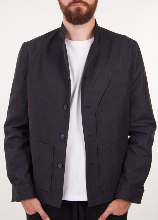 куртка котонова з накладними карманами темно-синя, Темно-синій, L 
