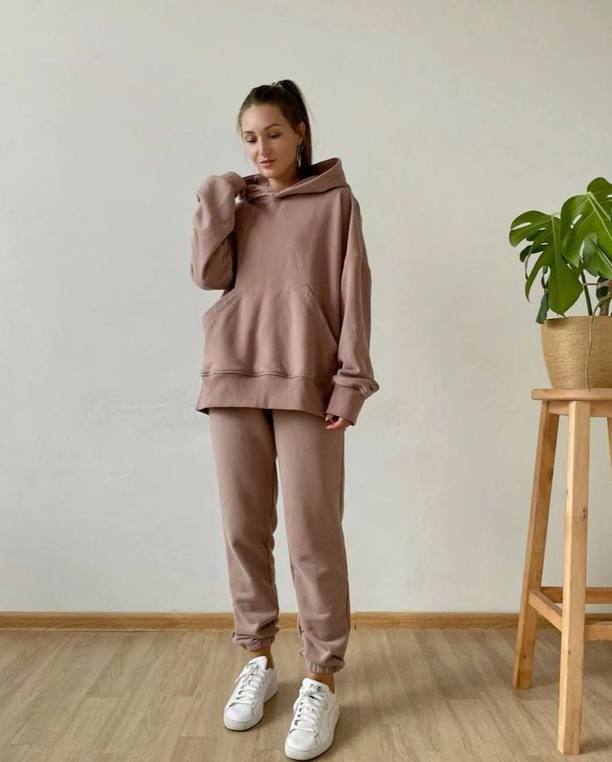 Худі oversize з кишенею кенгуру мокко, S 