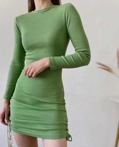 Сукня в рубчик олива, Зелений, S 