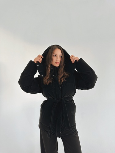 Куртка-жилет жіночий бархат чорний, Черный, XS 