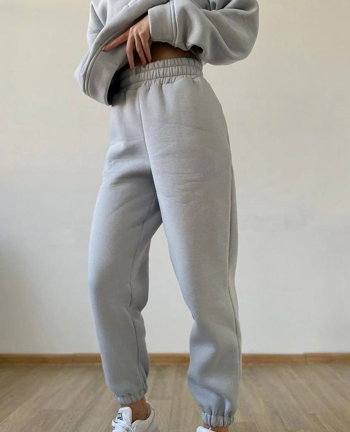 Спортивные штаны светло-серые флис, Серый, S 