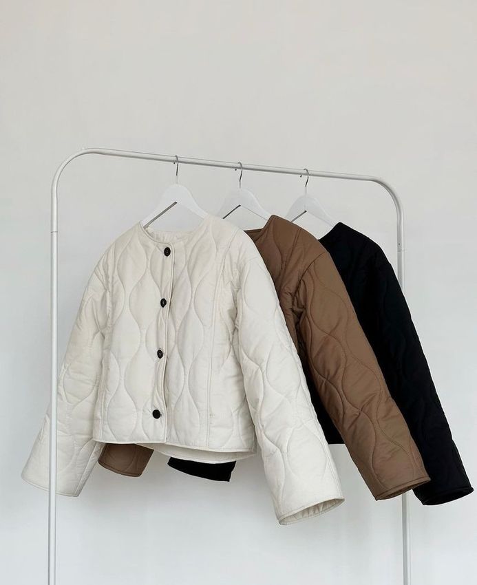 Куртка стеганная без ворота коричневого цвета, Коричневый, one size
