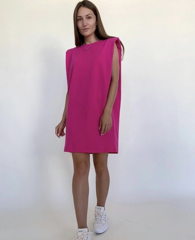 Платье с подплечниками малиновое, Розовый, XS 