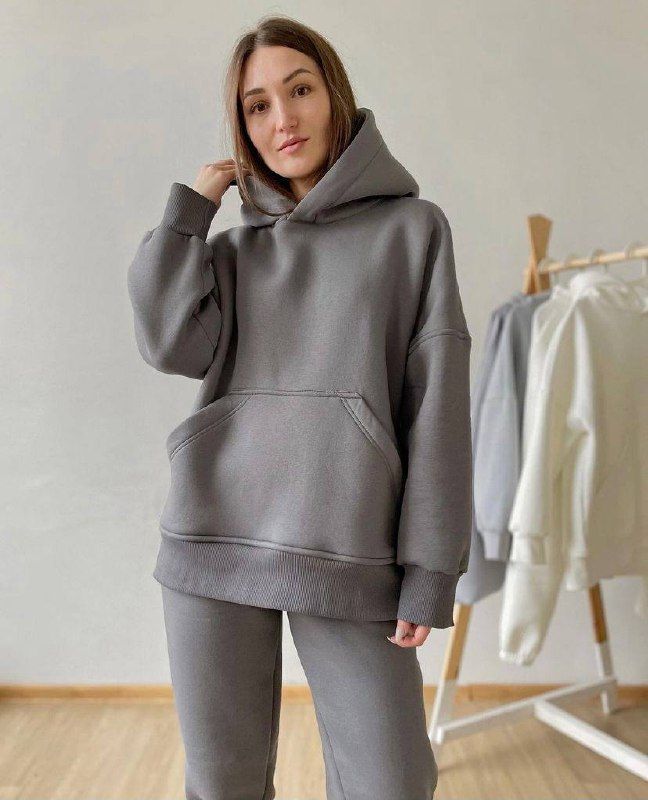 Худі oversize з кишенею кенгуру сіре, S 